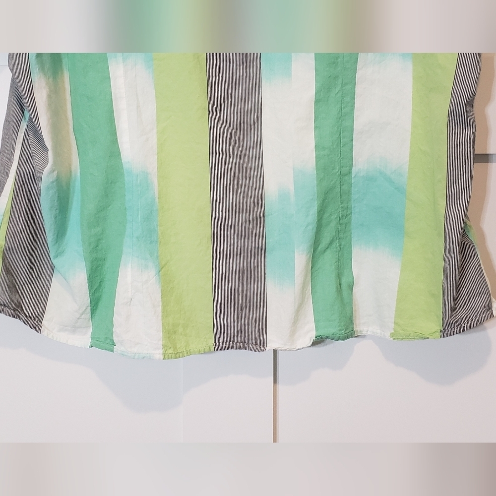 CJ Banks Cotton 100% Button Down Short Sleeve Top Size 3X Green White Li… - Picture 11 of 13